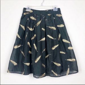 Anthropologie Black and Gold Feather A-line Skirt
